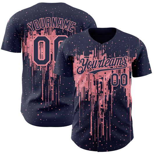 Custom Navy Medium Pink Dripping Splatter Paint Authentic Baseball Jersey - Main View