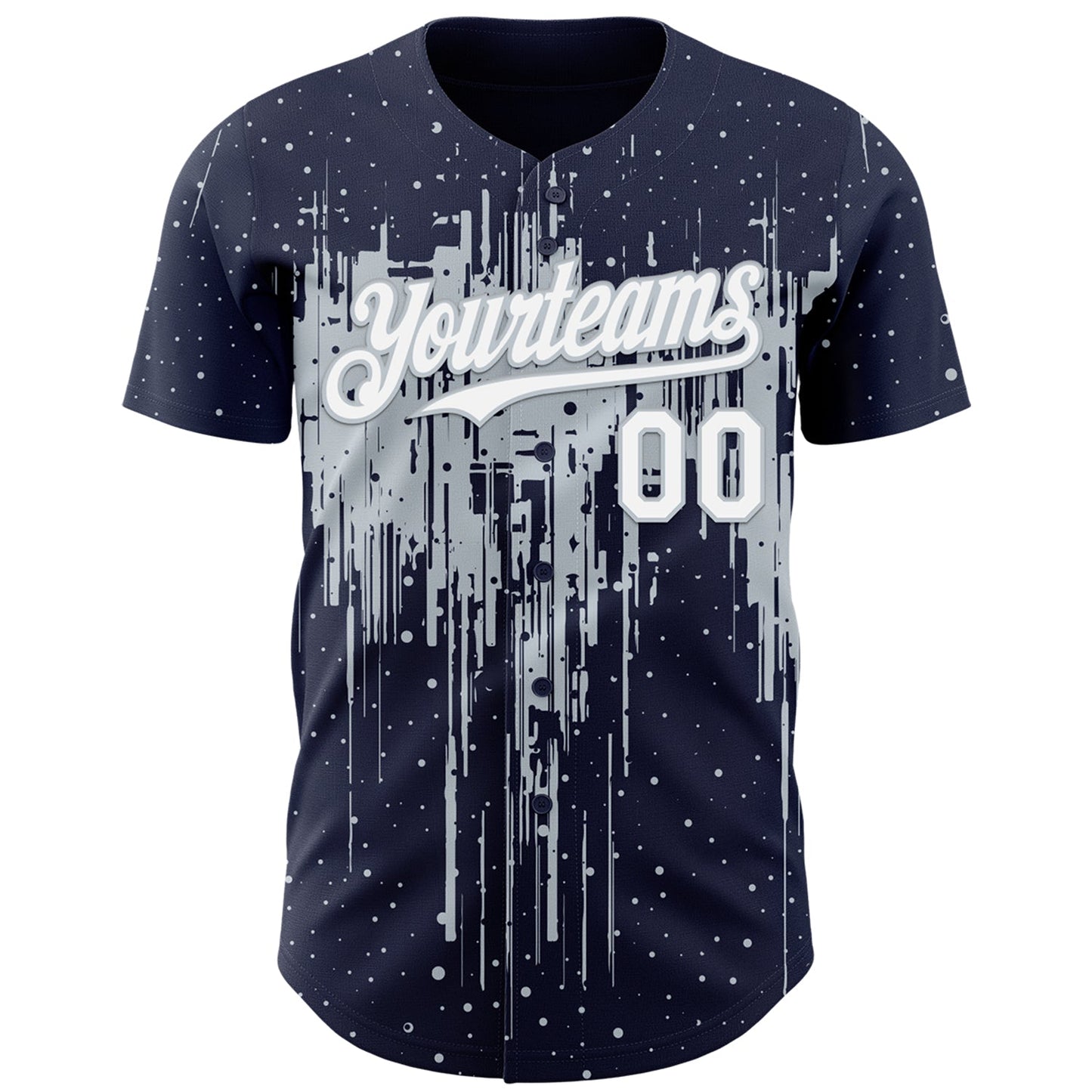 Custom Navy White-Silver Dripping Splatter Paint Authentic Baseball Jersey view 2