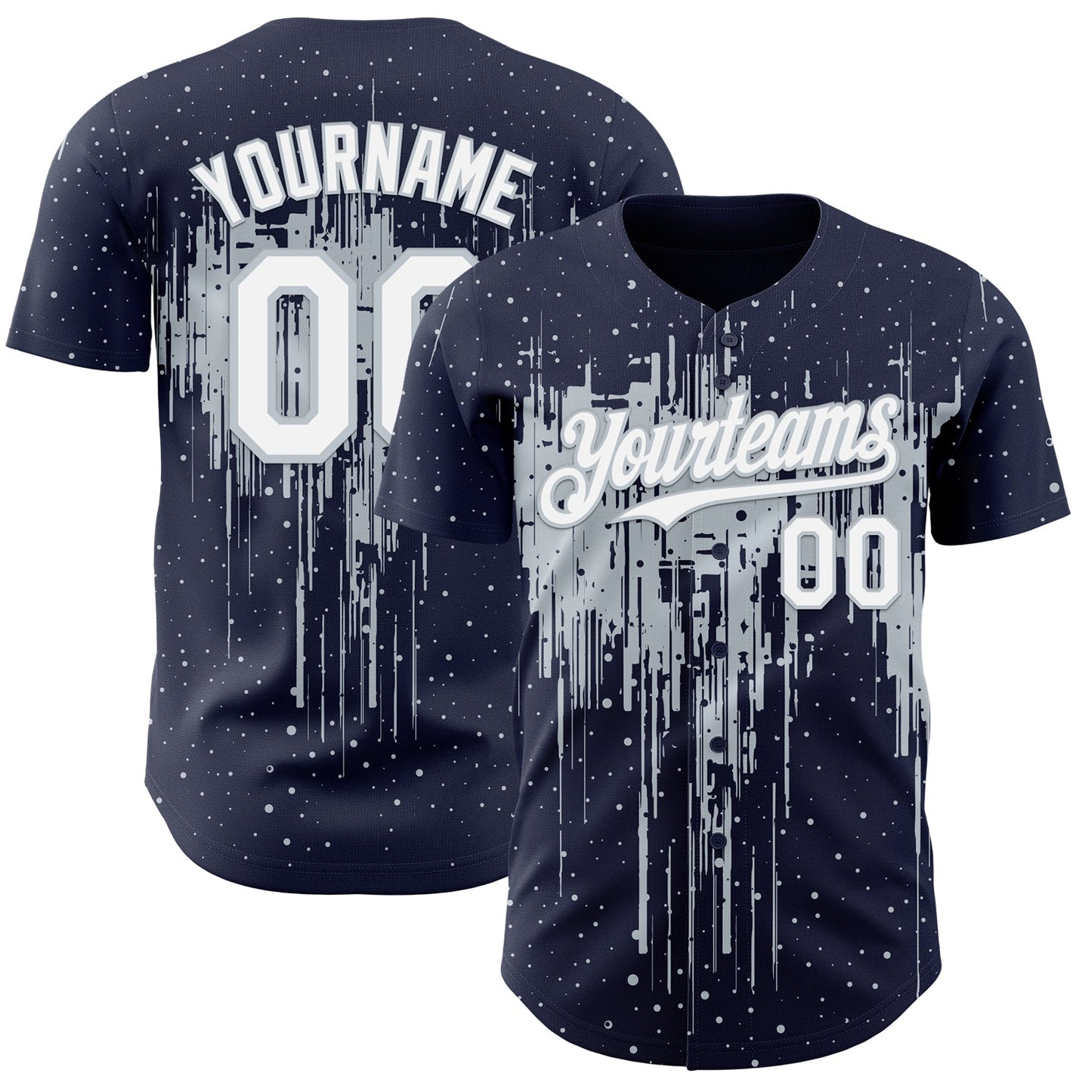 Custom Navy White-Silver Dripping Splatter Paint Authentic Baseball Jersey - Main View