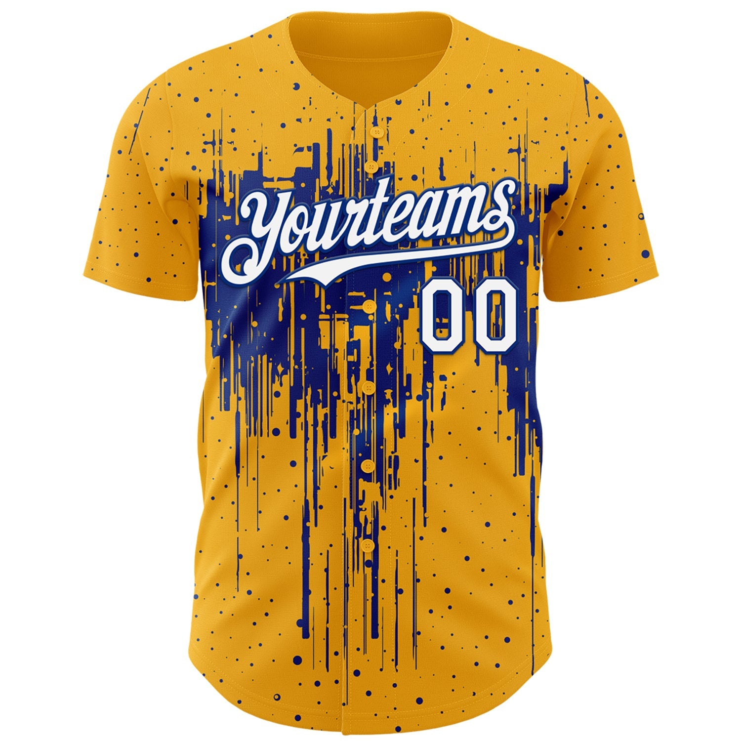 Custom Gold White-Royal Dripping Splatter Paint Authentic Baseball Jersey view 2