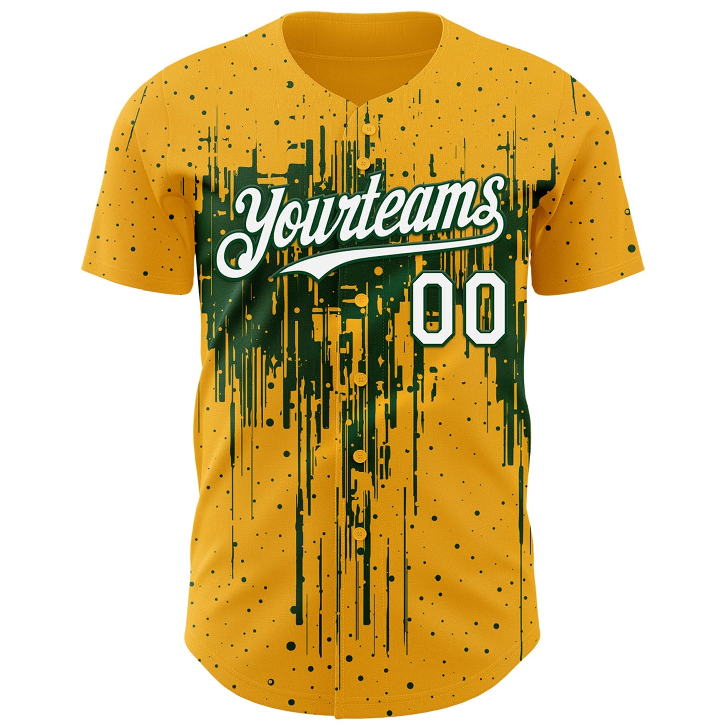Custom Gold White-Green Dripping Splatter Paint Authentic Baseball Jersey view 2