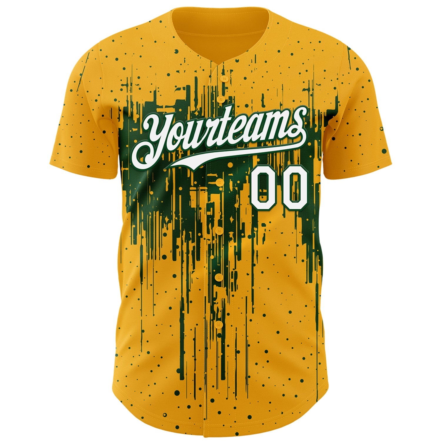 Custom Gold White-Green Dripping Splatter Paint Authentic Baseball Jersey view 2