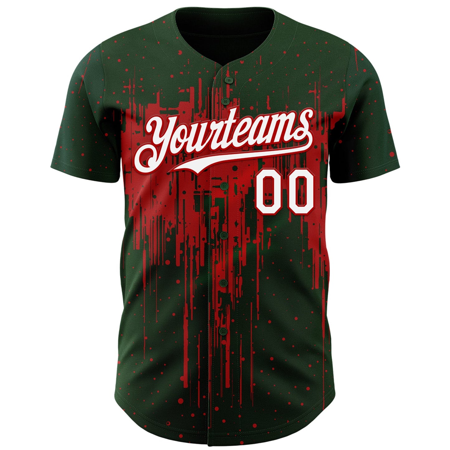 Custom Green White-Red Dripping Splatter Paint Authentic Baseball Jersey view 2