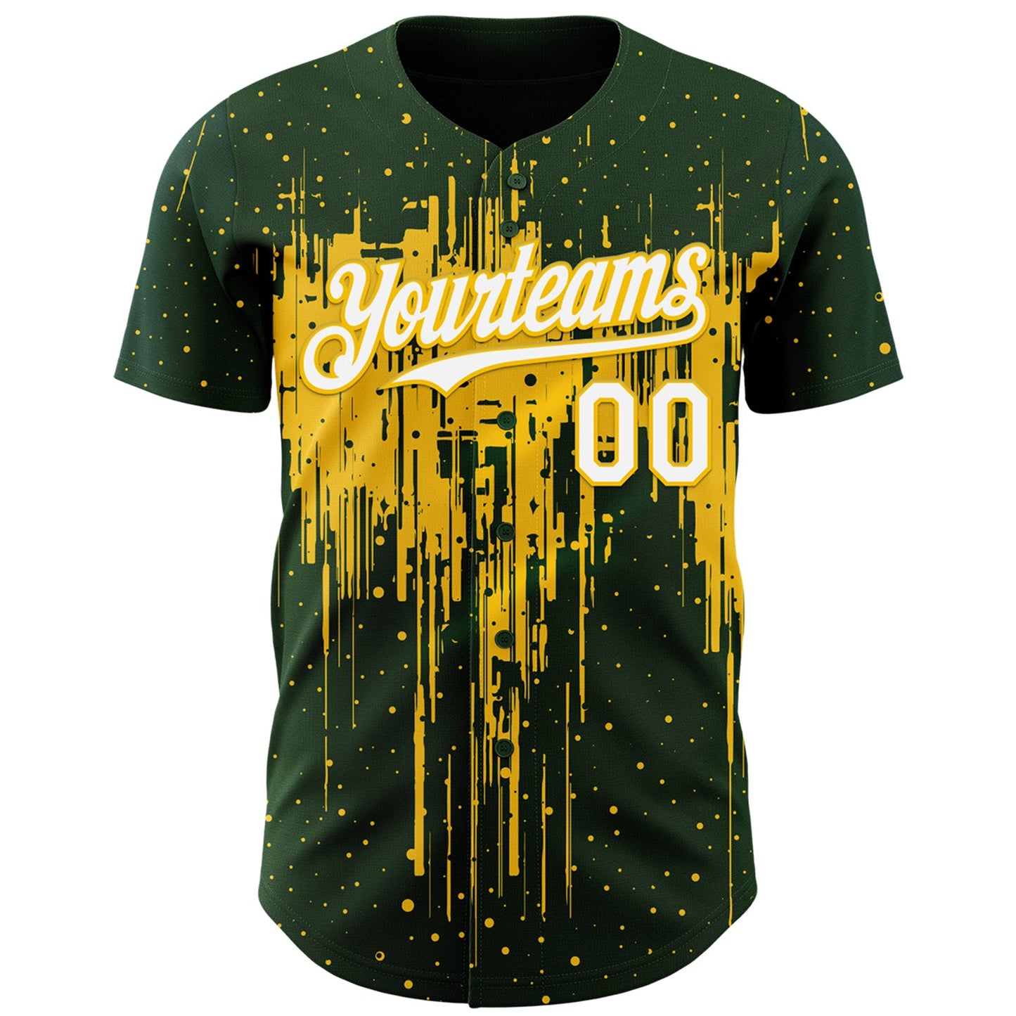 Custom Green White-Yellow Dripping Splatter Paint Authentic Baseball Jersey view 2