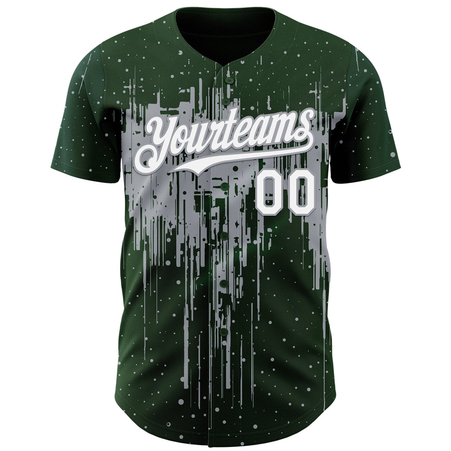 Custom Green White-Gray Dripping Splatter Paint Authentic Baseball Jersey view 2