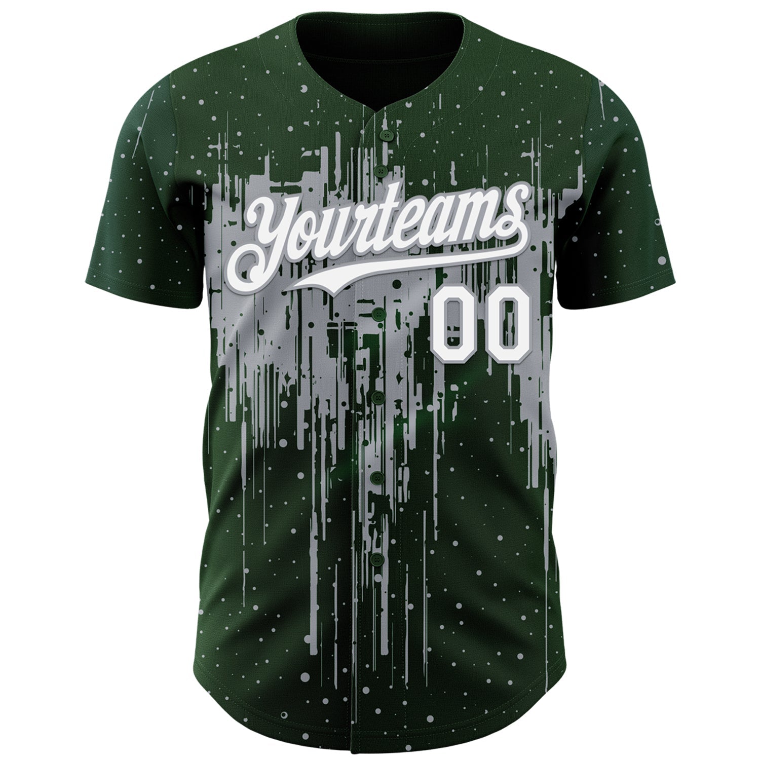 Custom Green White-Gray Dripping Splatter Paint Authentic Baseball Jersey view 2