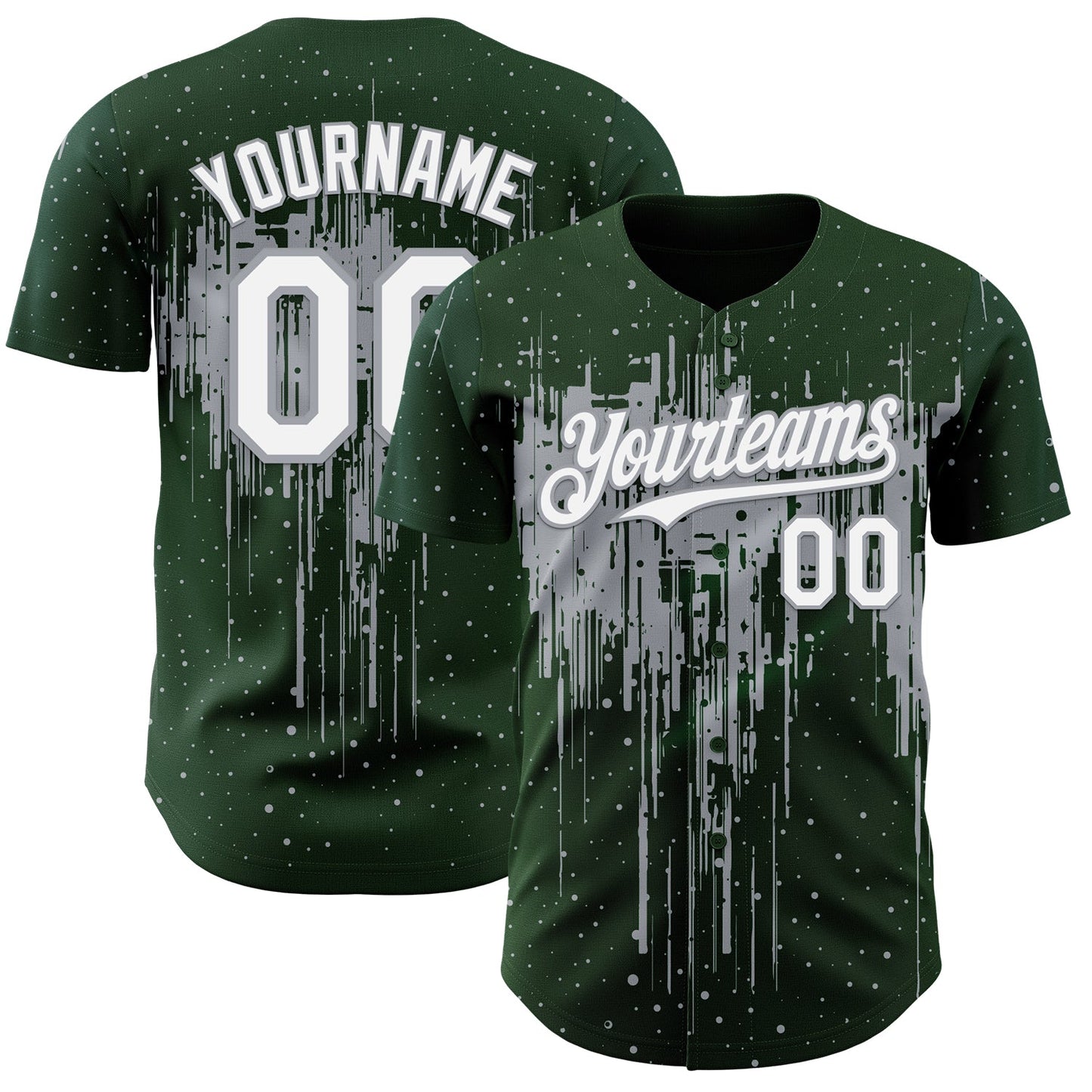 Custom Green White-Gray Dripping Splatter Paint Authentic Baseball Jersey - Main View