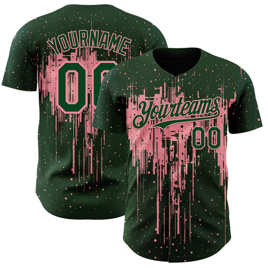 Custom Green Medium Pink Dripping Splatter Paint Authentic Baseball Jersey - Main View