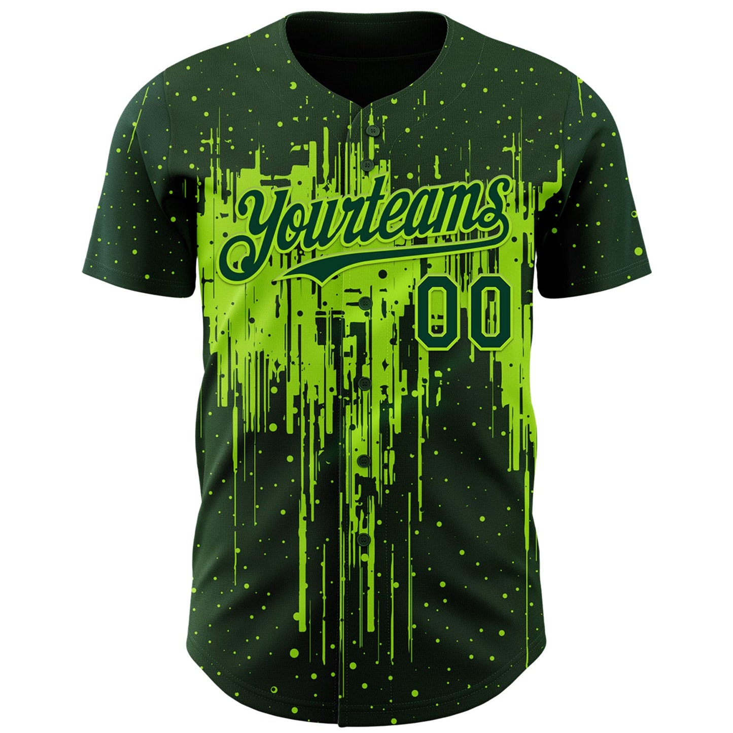 Custom Green Neon Green Dripping Splatter Paint Authentic Baseball Jersey view 2