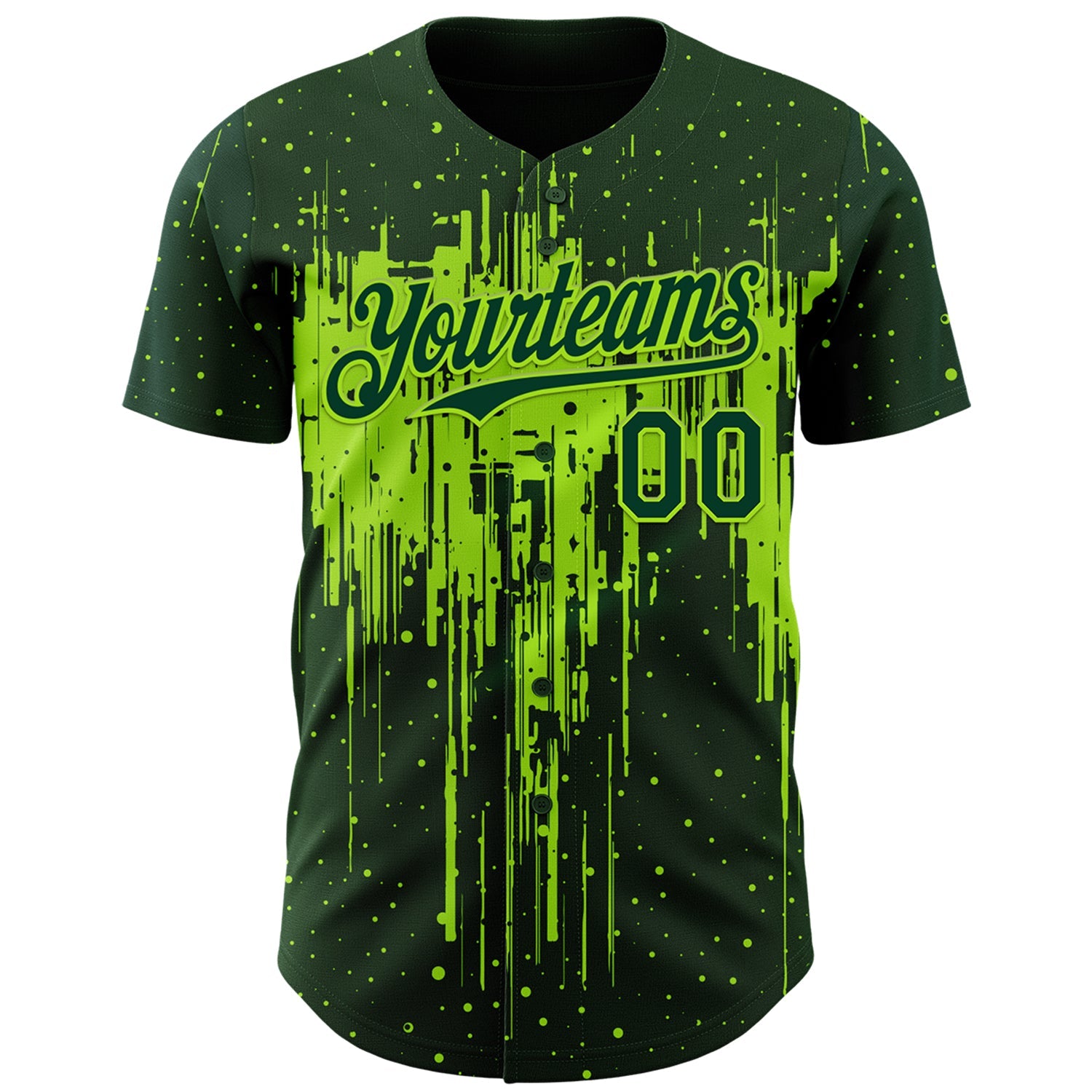 Custom Green Neon Green Dripping Splatter Paint Authentic Baseball Jersey view 2