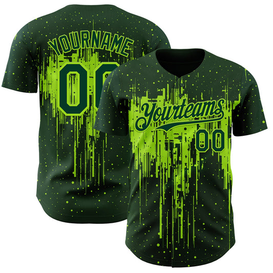 Custom Green Neon Green Dripping Splatter Paint Authentic Baseball Jersey - Main View