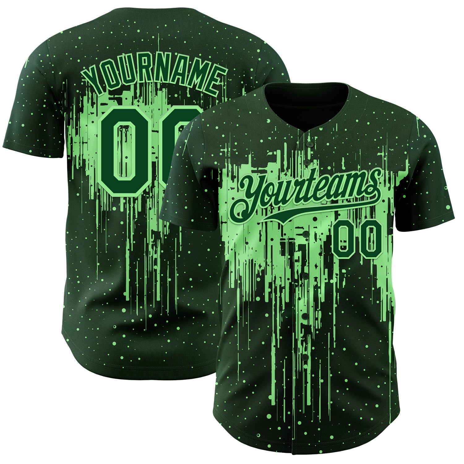 Custom Green Pea Green Dripping Splatter Paint Authentic Baseball Jersey - Main View