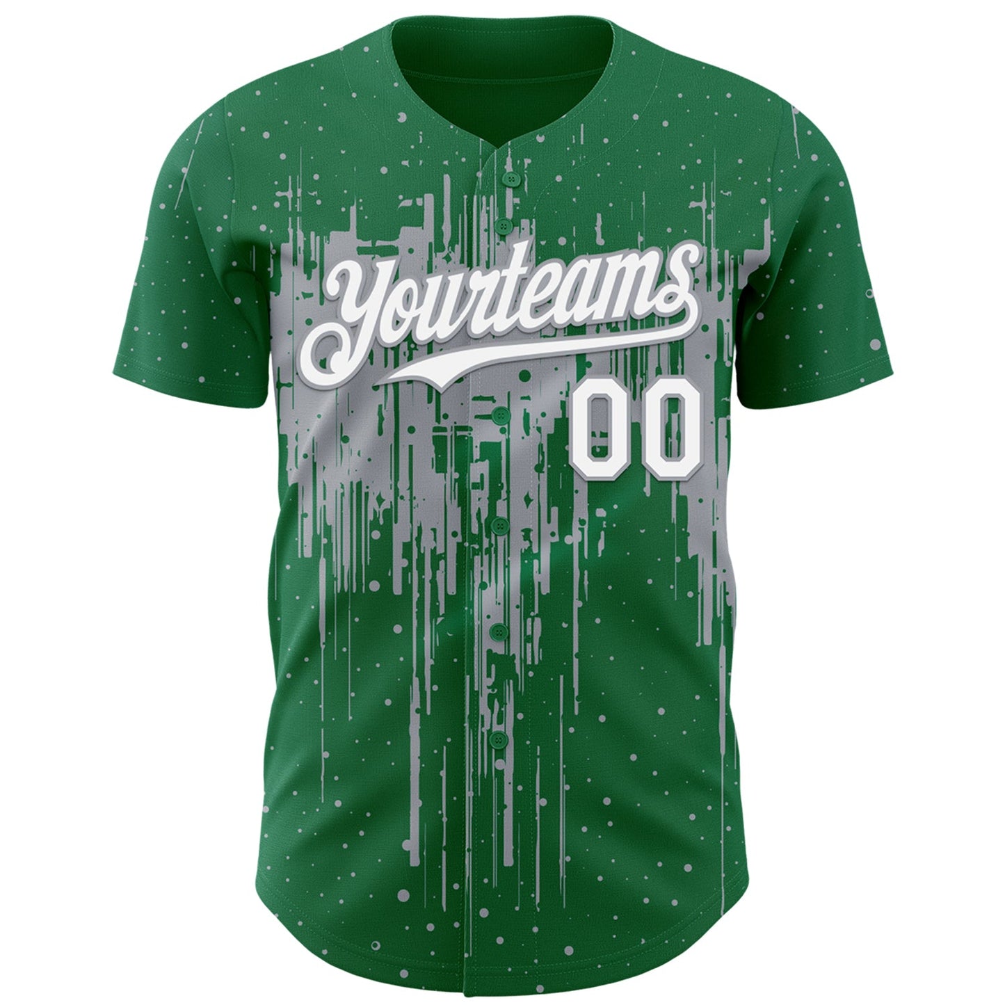 Custom Kelly Green White-Gray Dripping Splatter Paint Authentic Baseball Jersey view 2