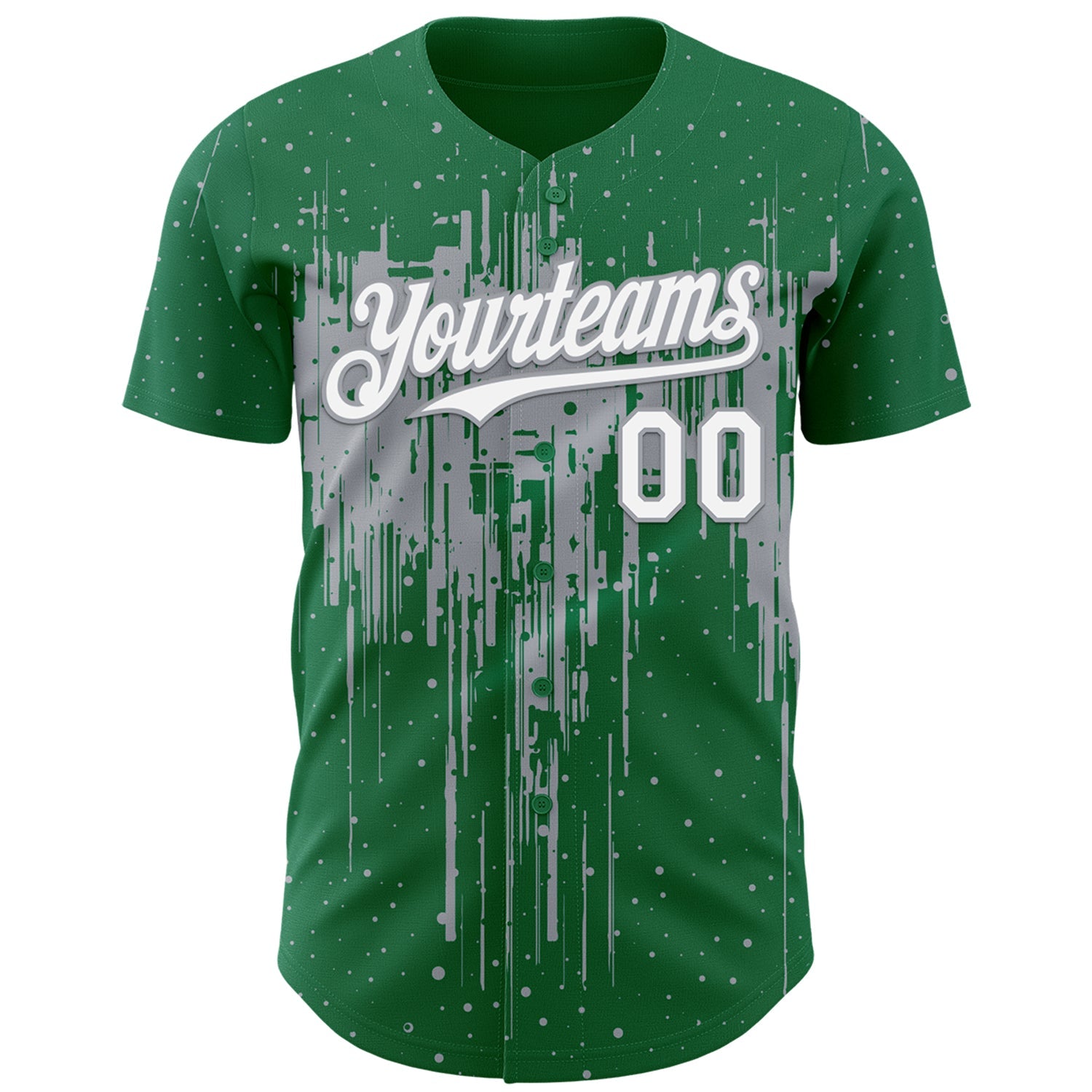 Custom Kelly Green White-Gray Dripping Splatter Paint Authentic Baseball Jersey view 2