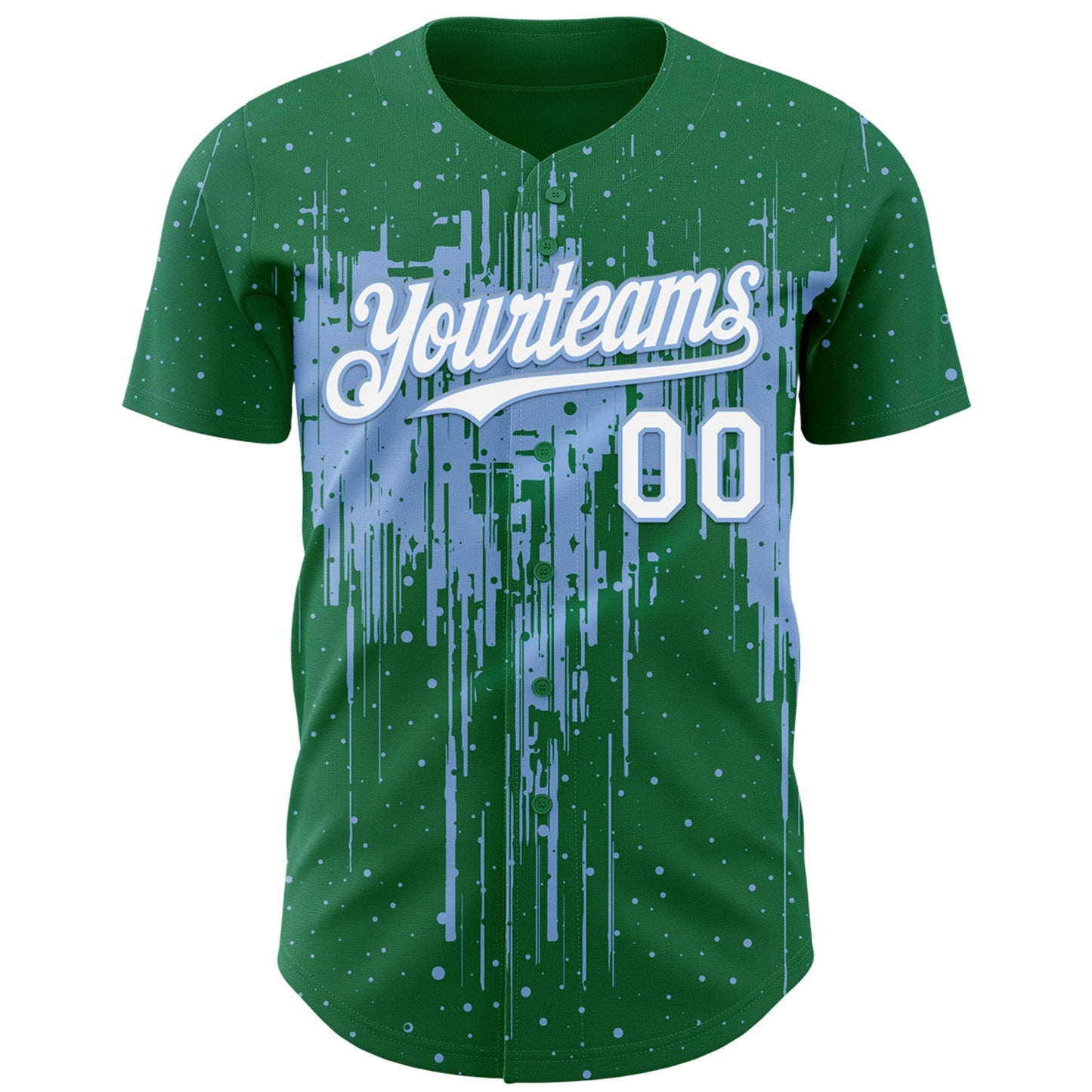 Custom Kelly Green White-Light Blue Dripping Splatter Paint Authentic Baseball Jersey view 2