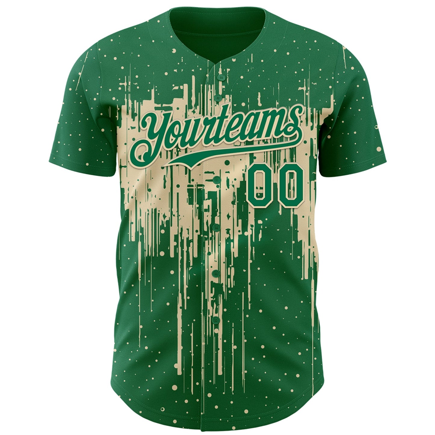 Custom Kelly Green Cream Dripping Splatter Paint Authentic Baseball Jersey view 2