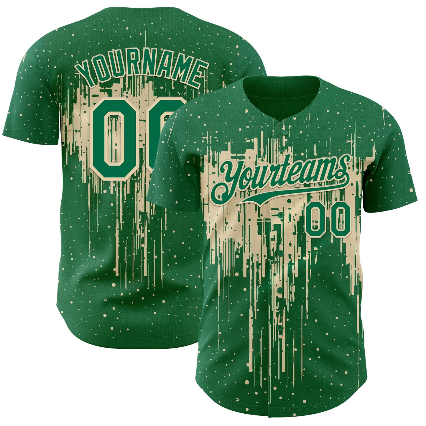 Custom Kelly Green Cream Dripping Splatter Paint Authentic Baseball Jersey - Main View