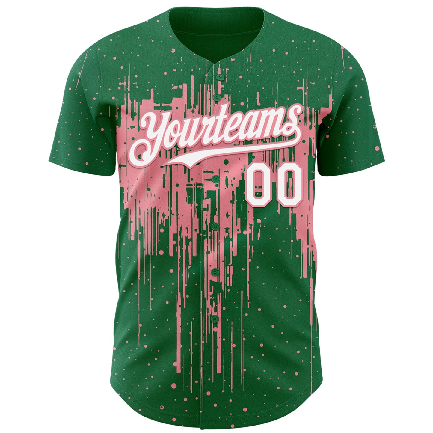 Custom Kelly Green White-Medium Pink Dripping Splatter Paint Authentic Baseball Jersey view 2