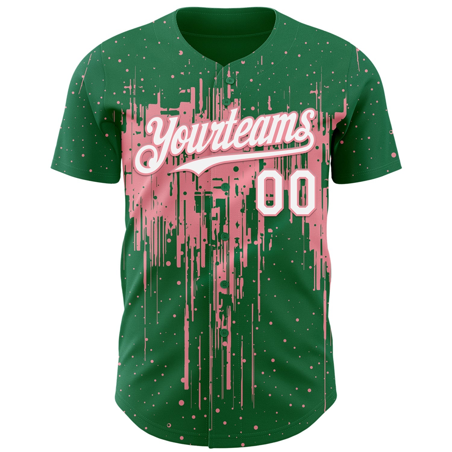 Custom Kelly Green White-Medium Pink Dripping Splatter Paint Authentic Baseball Jersey view 2