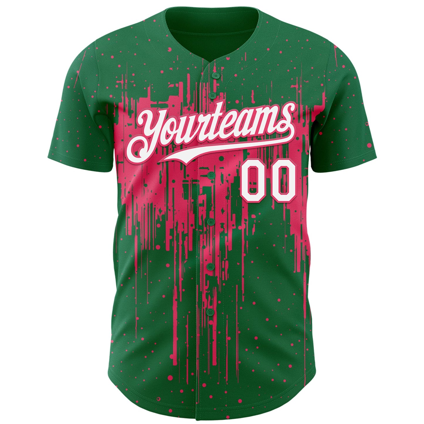 Custom Kelly Green White-Neon Pink Dripping Splatter Paint Authentic Baseball Jersey view 2