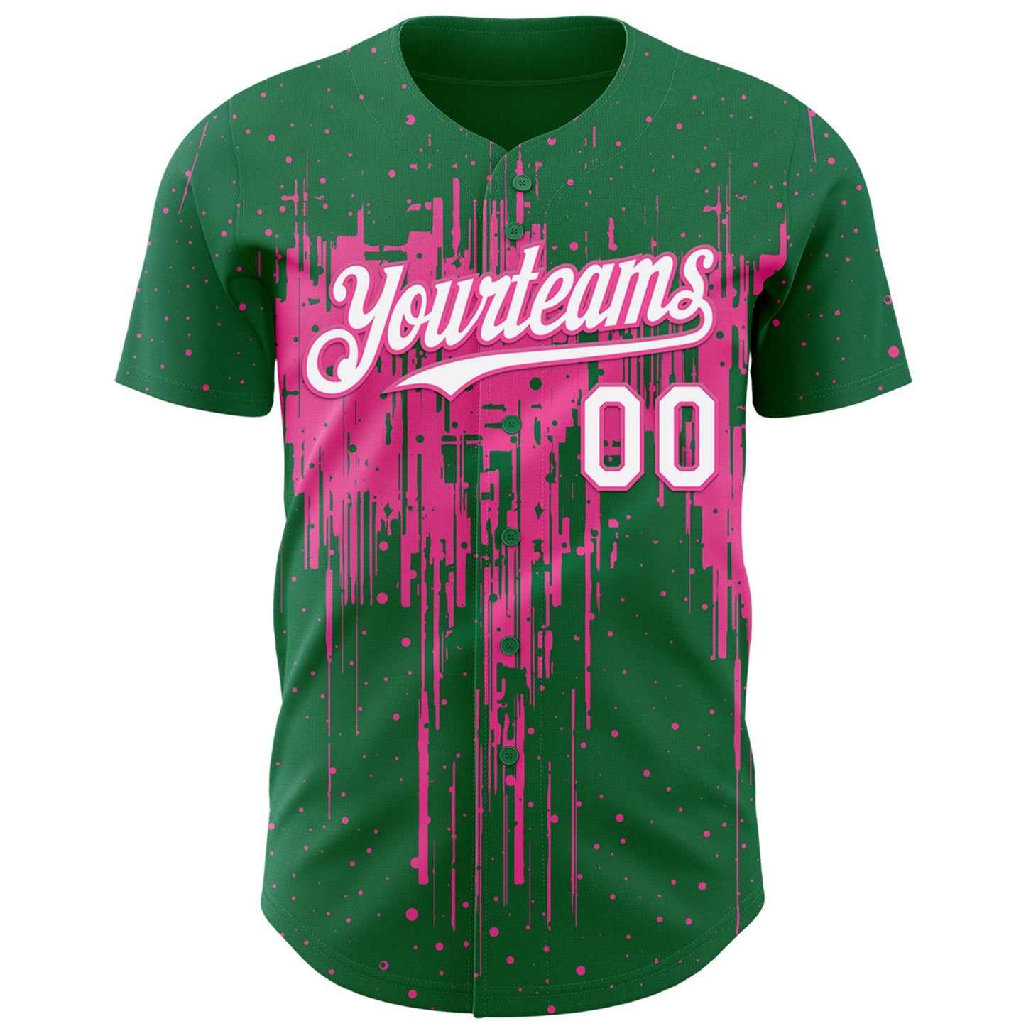 Custom Kelly Green White-Pink Dripping Splatter Paint Authentic Baseball Jersey view 2