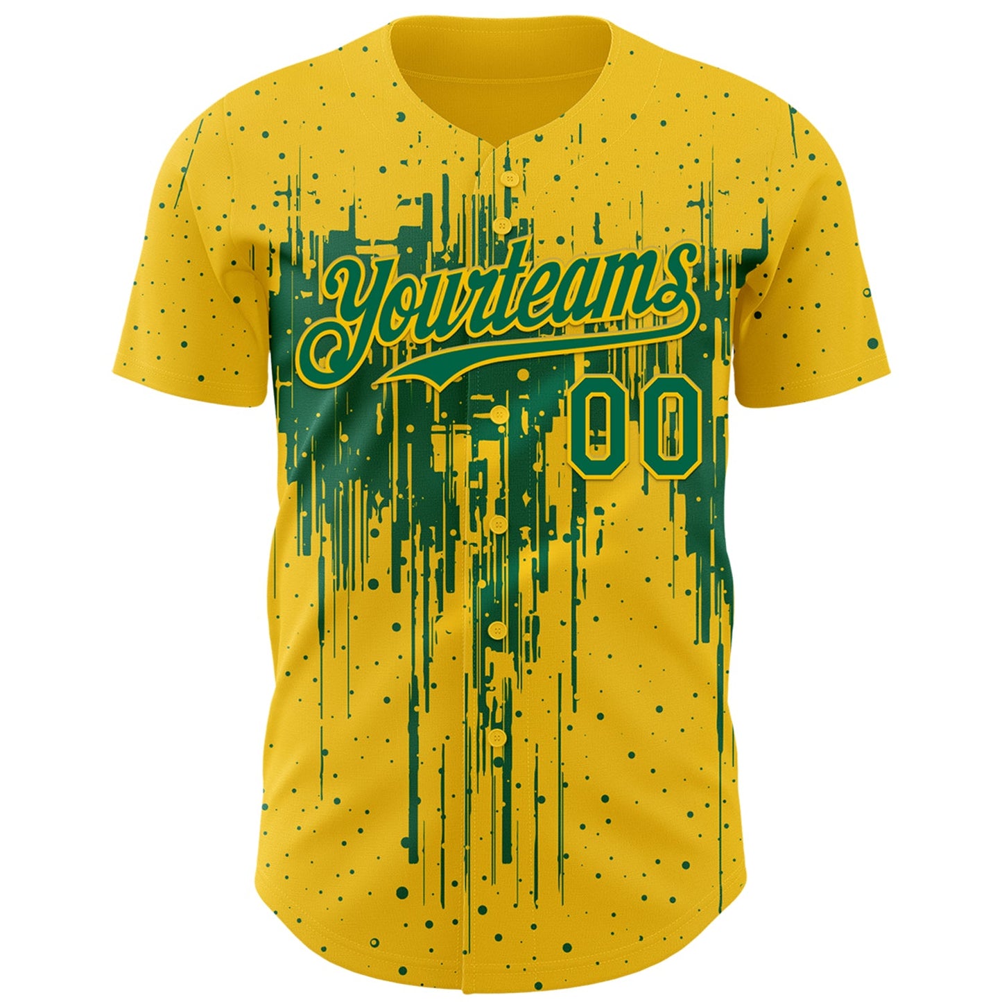 Custom Yellow Kelly Green Dripping Splatter Paint Authentic Baseball Jersey view 2