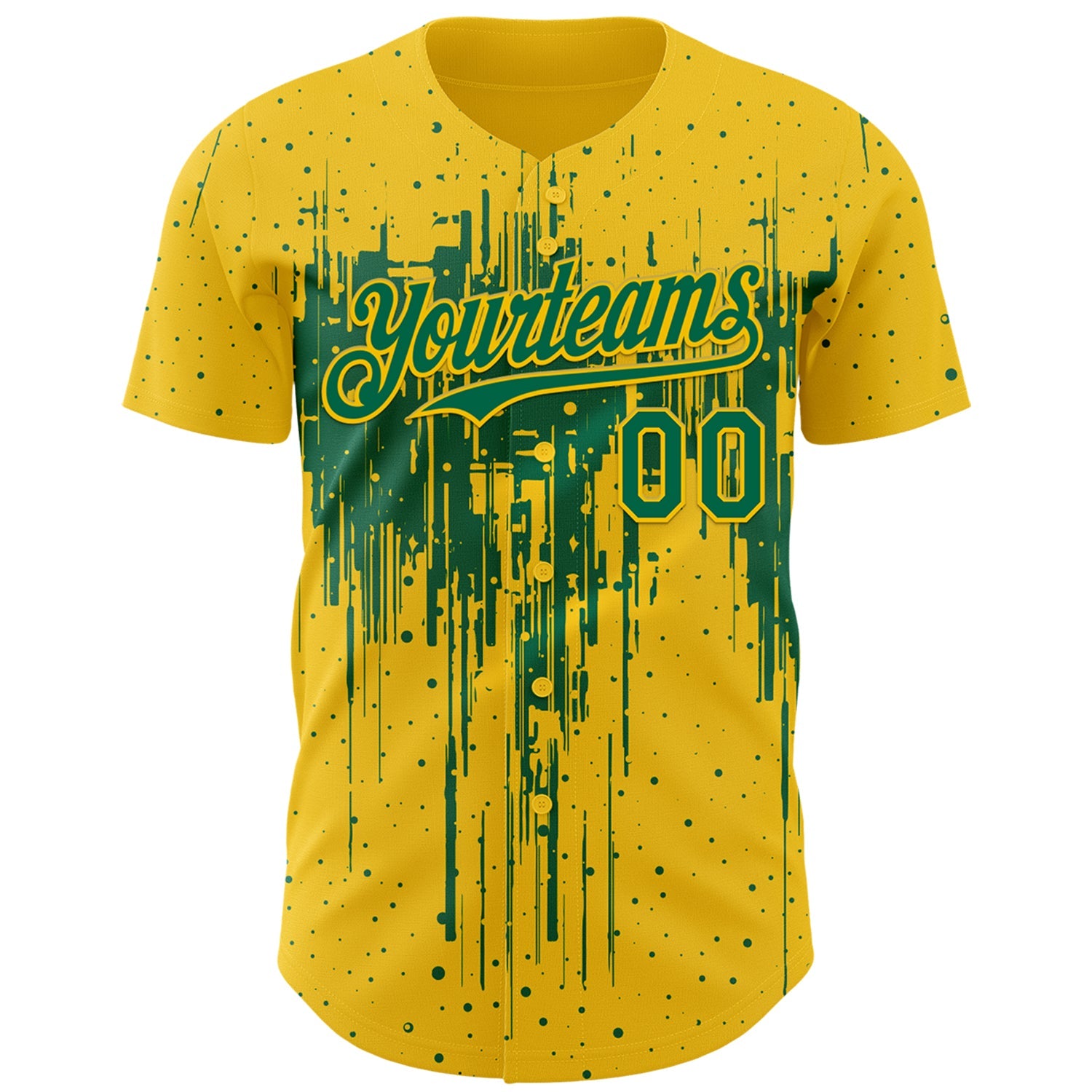 Custom Yellow Kelly Green Dripping Splatter Paint Authentic Baseball Jersey view 2