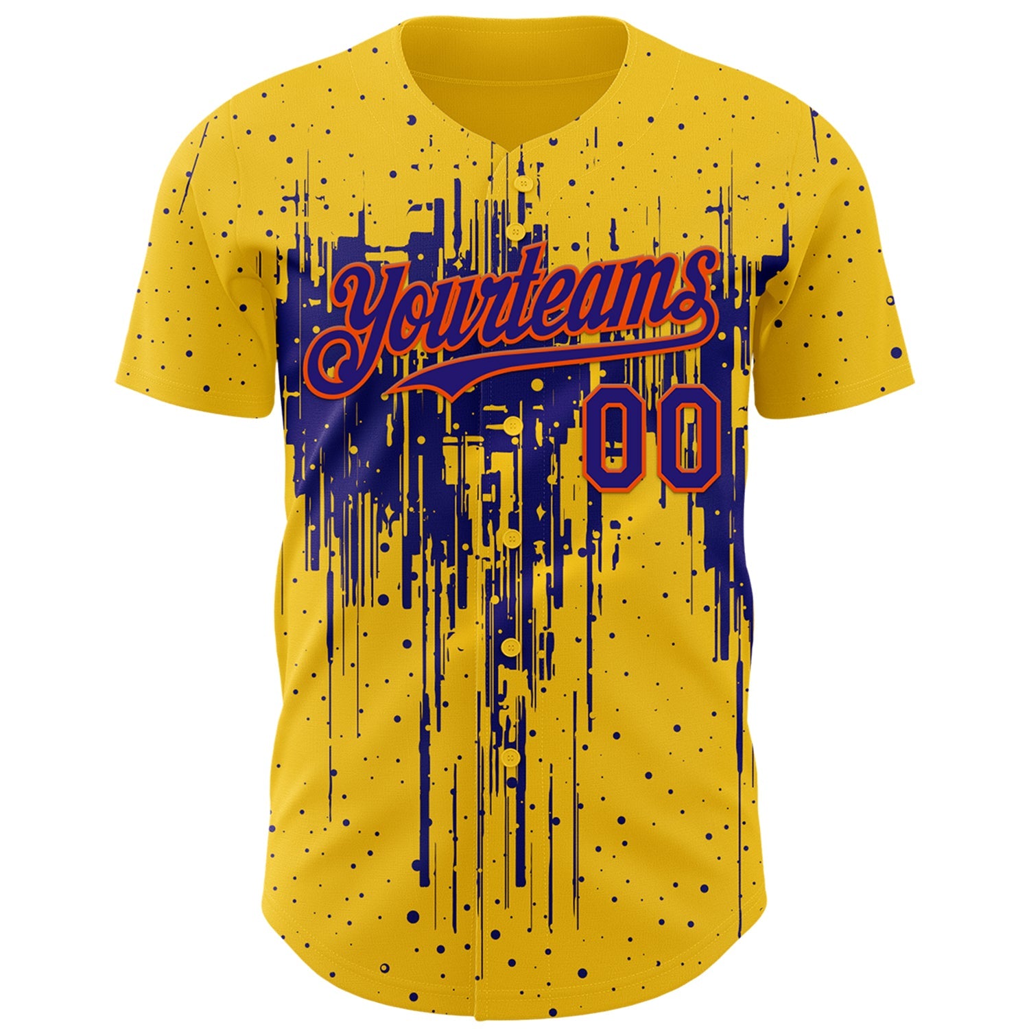 Custom Yellow Dark Purple-Orange Dripping Splatter Paint Authentic Baseball Jersey view 2