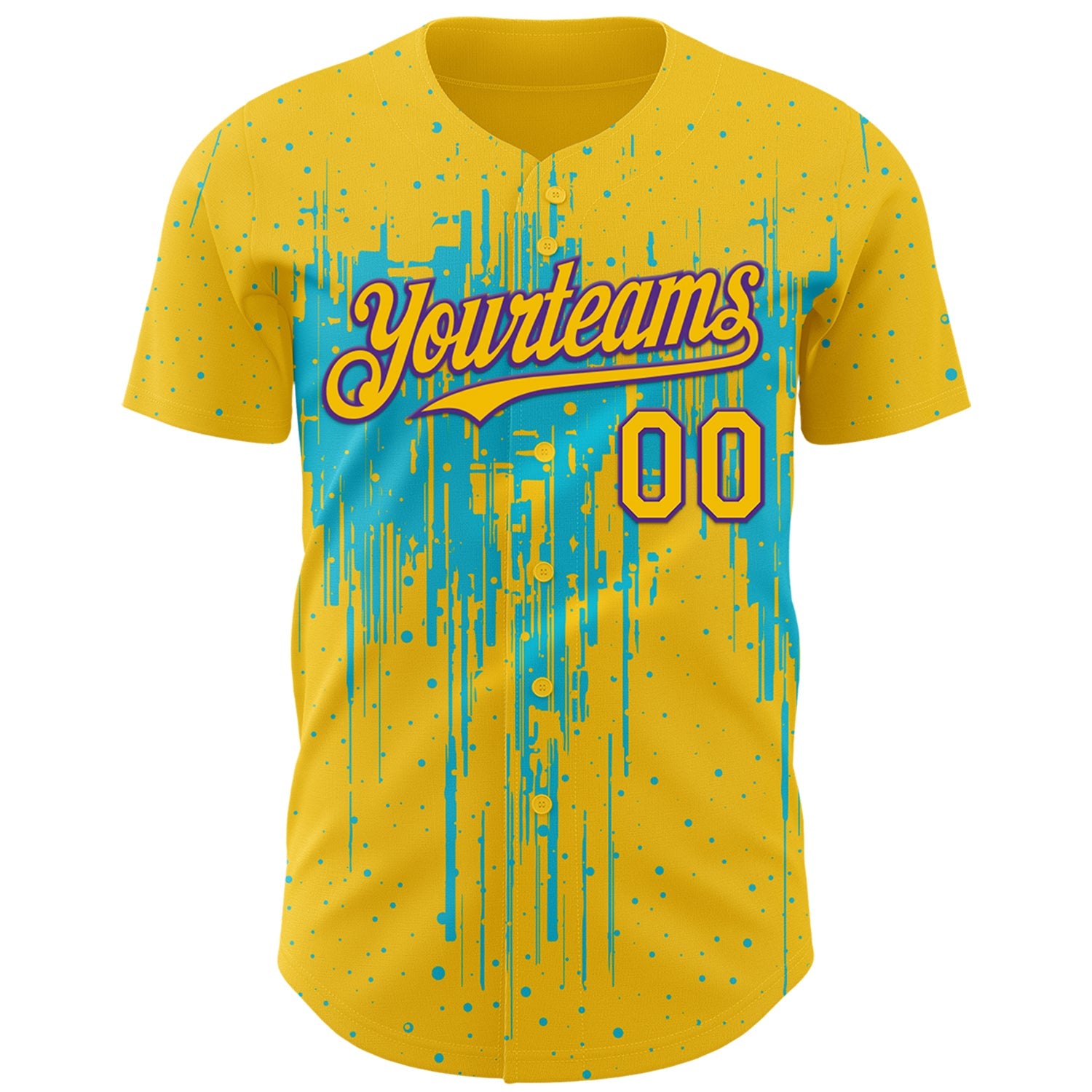 Custom Yellow Purple-Lakes Blue Dripping Splatter Paint Authentic Baseball Jersey view 2