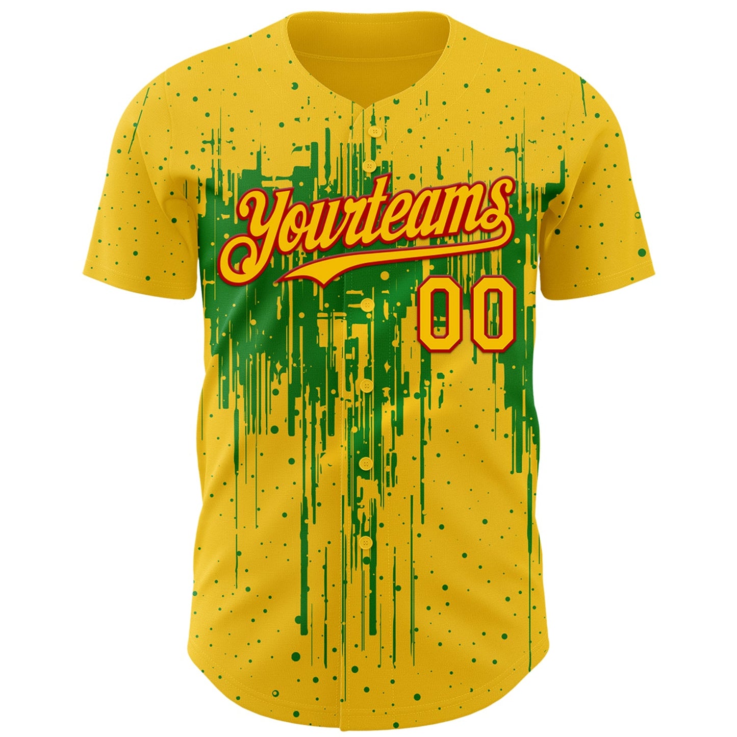Custom Yellow Red-Grass Green Dripping Splatter Paint Authentic Baseball Jersey view 2