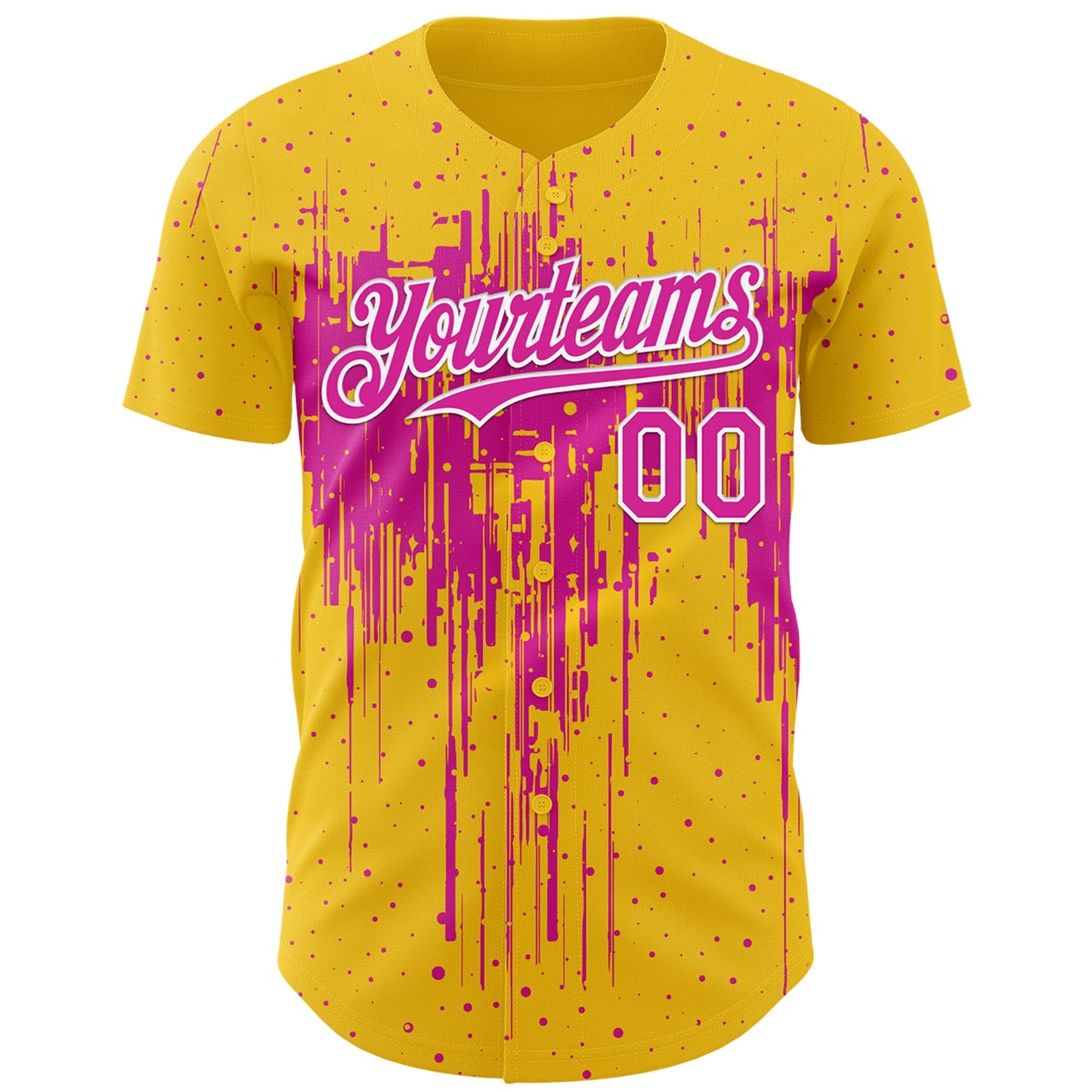 Custom Yellow Deep Pink-White Dripping Splatter Paint Authentic Baseball Jersey view 2