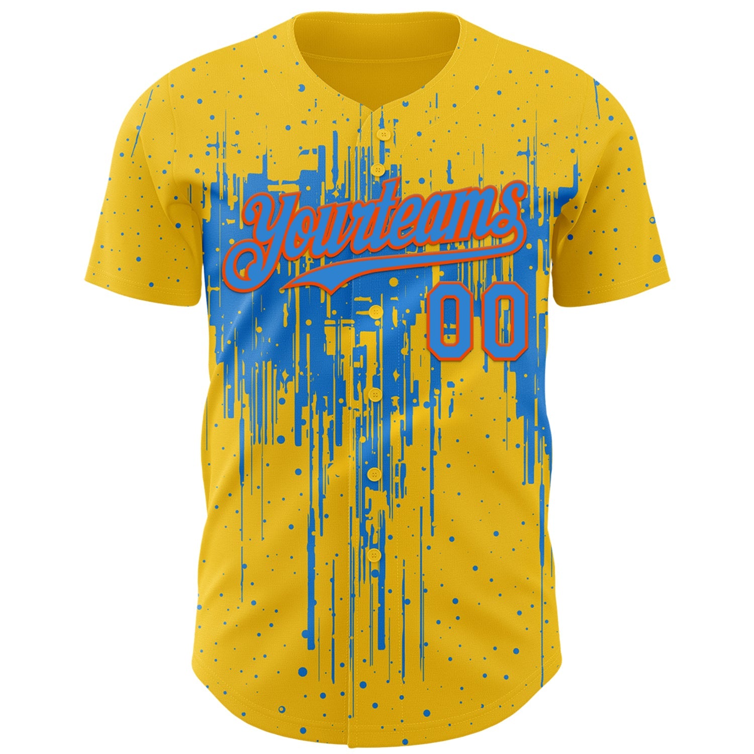 Custom Yellow Powder Blue-Orange Dripping Splatter Paint Authentic Baseball Jersey view 2