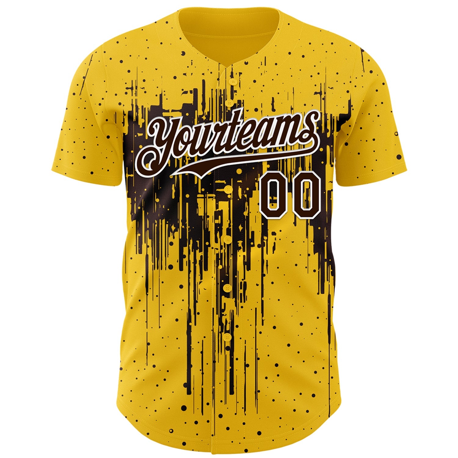 Custom Yellow Brown-White Dripping Splatter Paint Authentic Baseball Jersey view 2