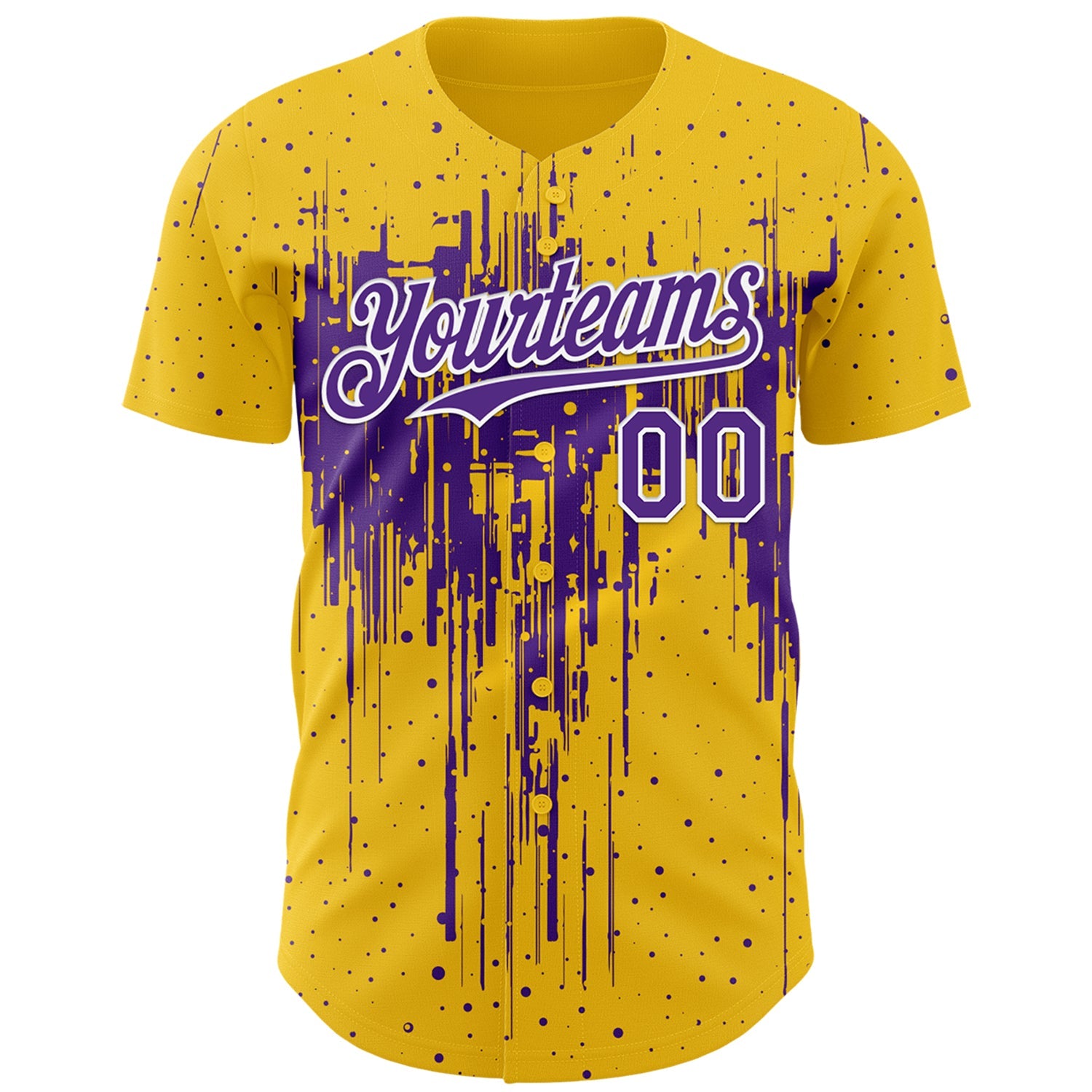 Custom Yellow Purple-White Dripping Splatter Paint Authentic Baseball Jersey view 2