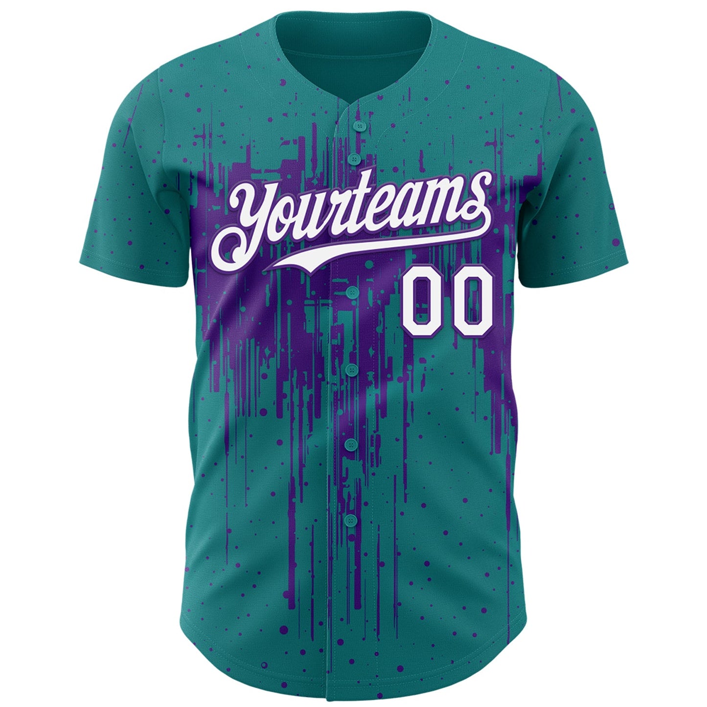 Custom Teal White-Purple Dripping Splatter Paint Authentic Baseball Jersey view 2