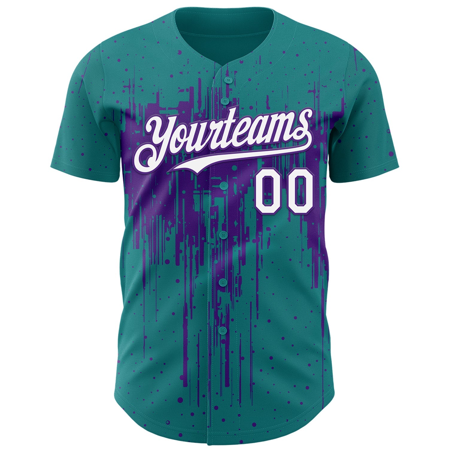 Custom Teal White-Purple Dripping Splatter Paint Authentic Baseball Jersey view 2