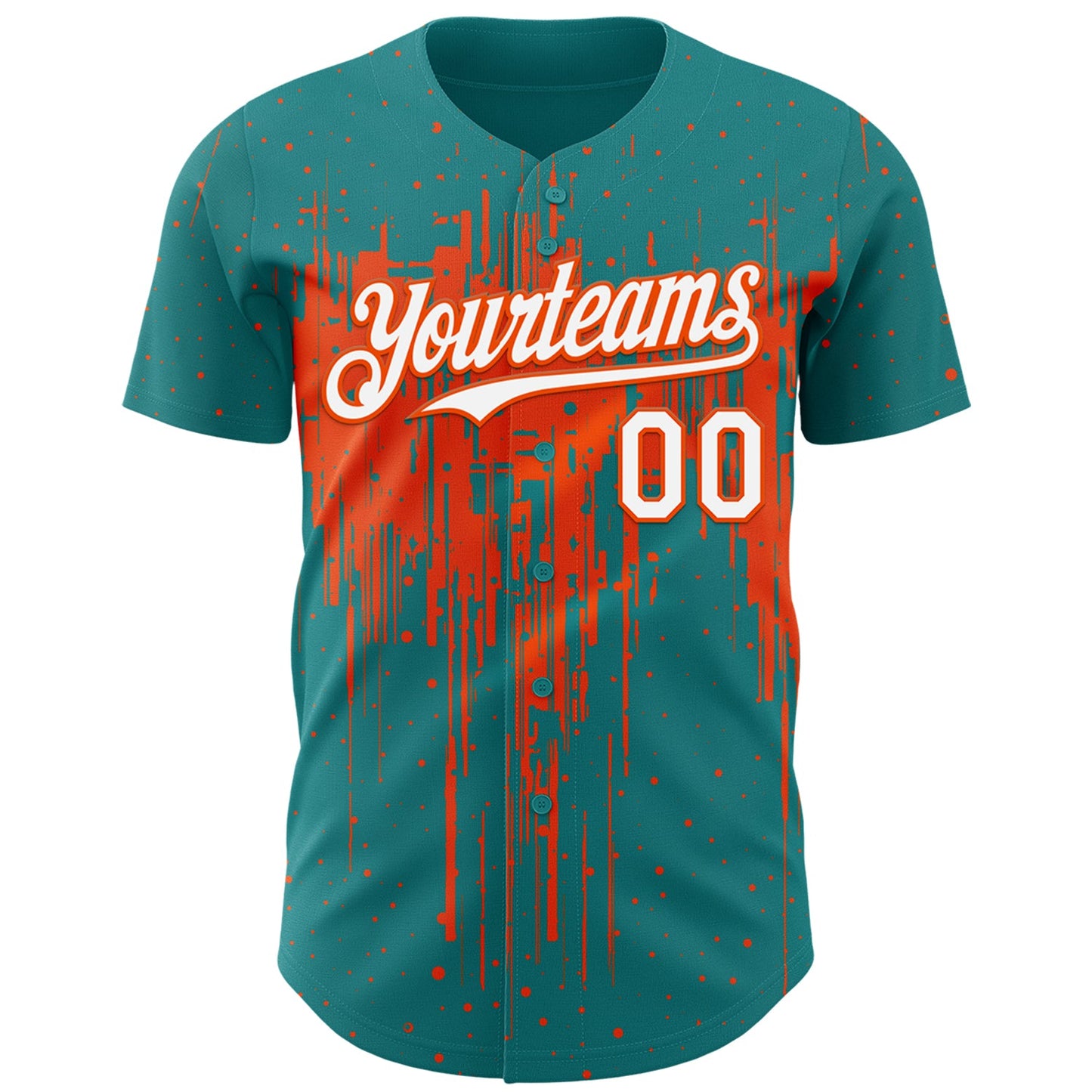 Custom Teal White-Orange Dripping Splatter Paint Authentic Baseball Jersey view 2