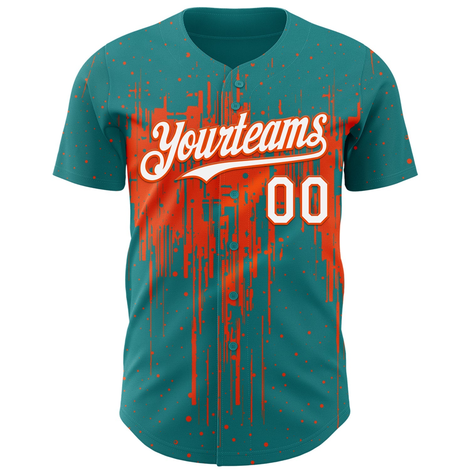 Custom Teal White-Orange Dripping Splatter Paint Authentic Baseball Jersey view 2