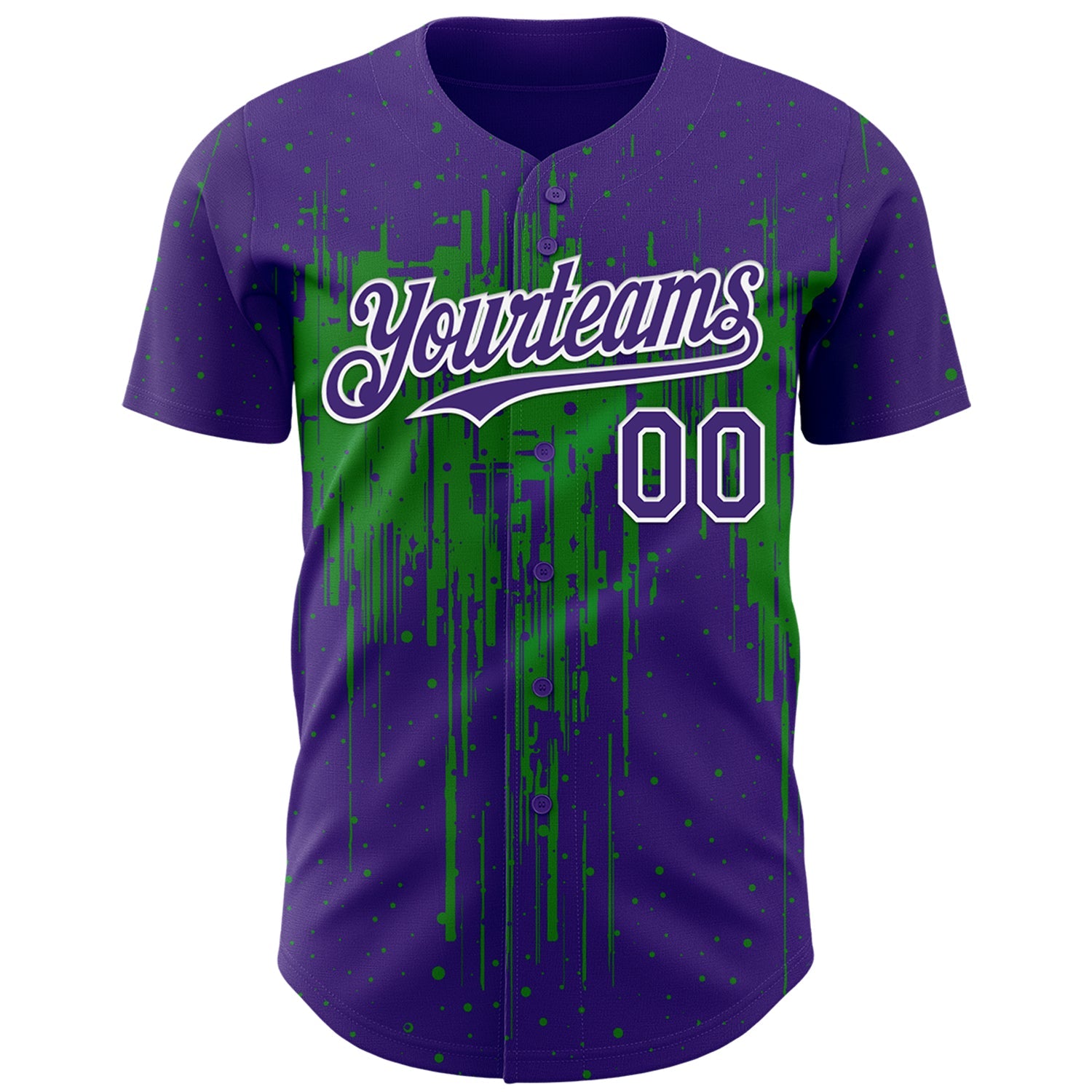 Custom Purple White-Grass Green Dripping Splatter Paint Authentic Baseball Jersey view 2