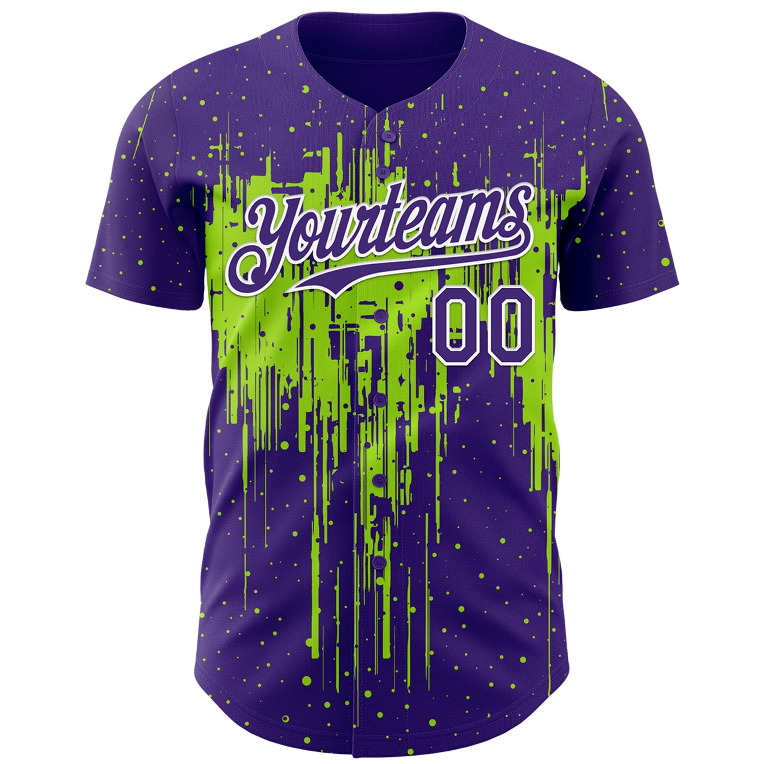 Custom Purple White-Neon Green Dripping Splatter Paint Authentic Baseball Jersey view 2