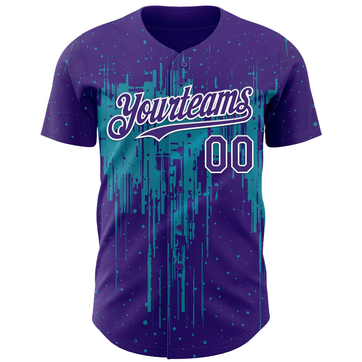 Custom Purple White-Teal Dripping Splatter Paint Authentic Baseball Jersey view 2