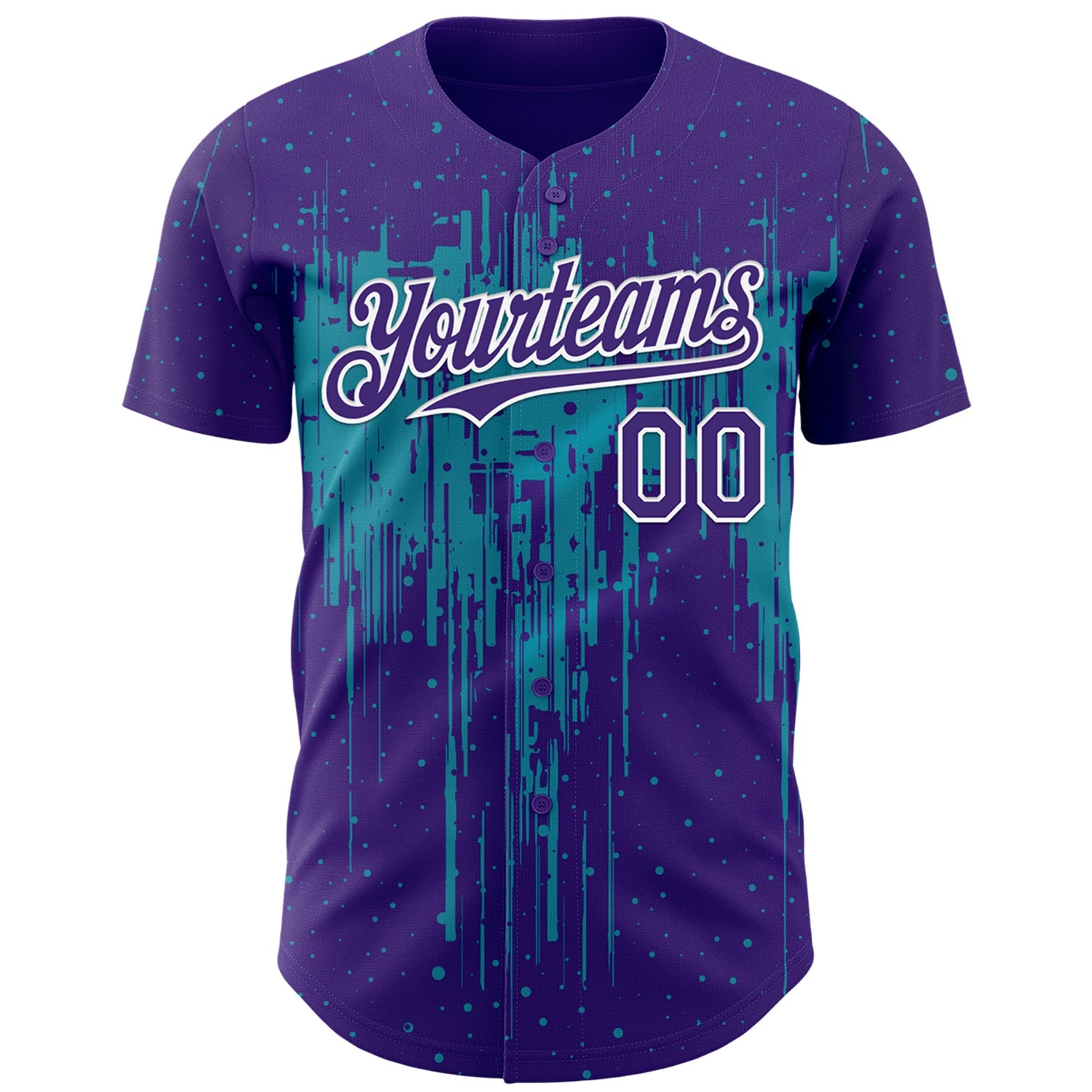 Custom Purple White-Teal Dripping Splatter Paint Authentic Baseball Jersey view 2