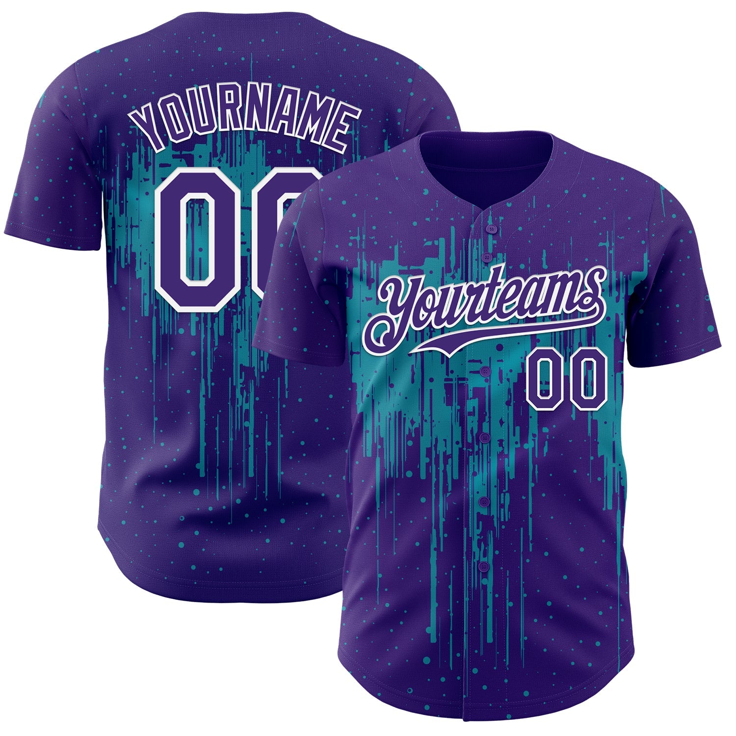 Custom Purple White-Teal Dripping Splatter Paint Authentic Baseball Jersey - Main View