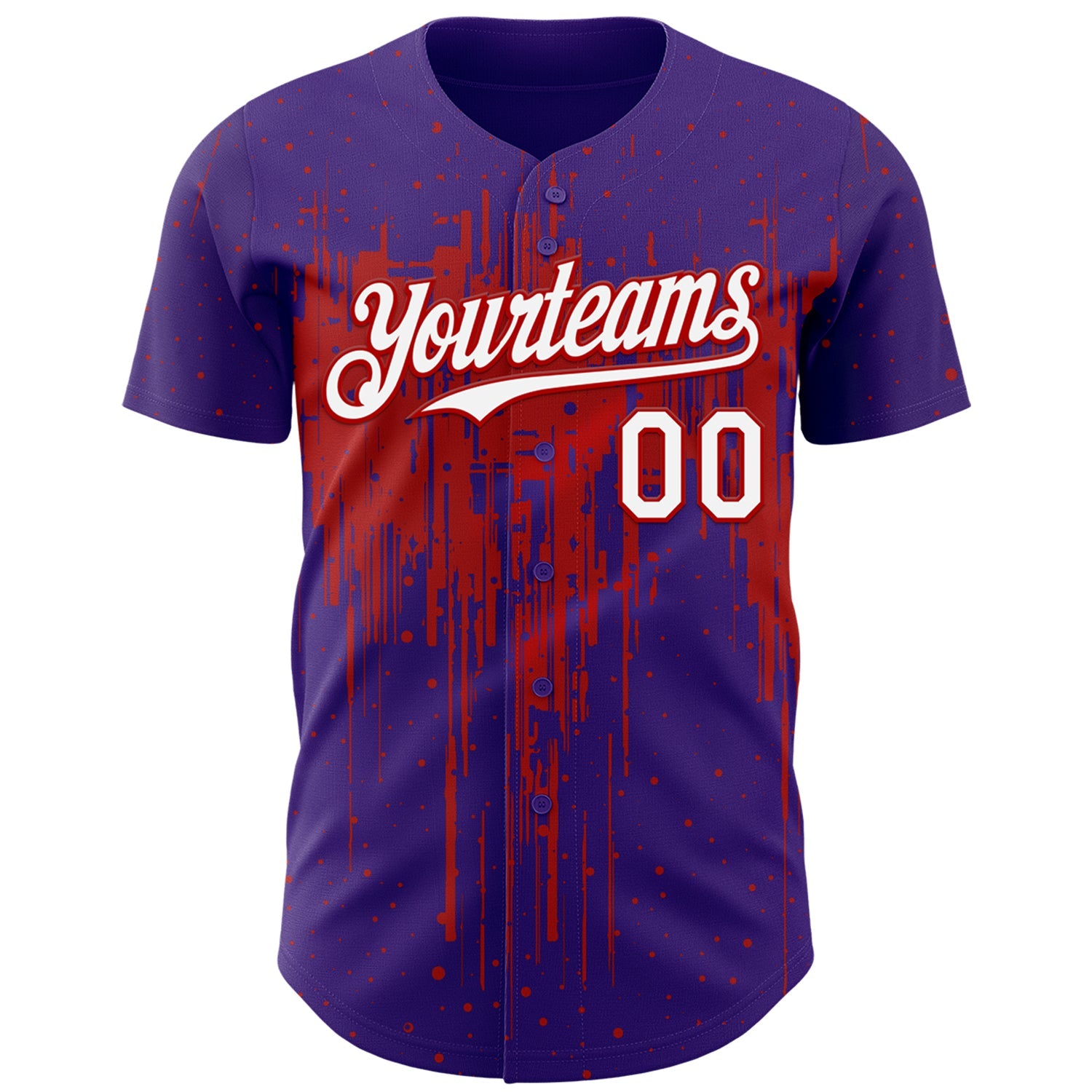 Custom Purple White-Red Dripping Splatter Paint Authentic Baseball Jersey view 2