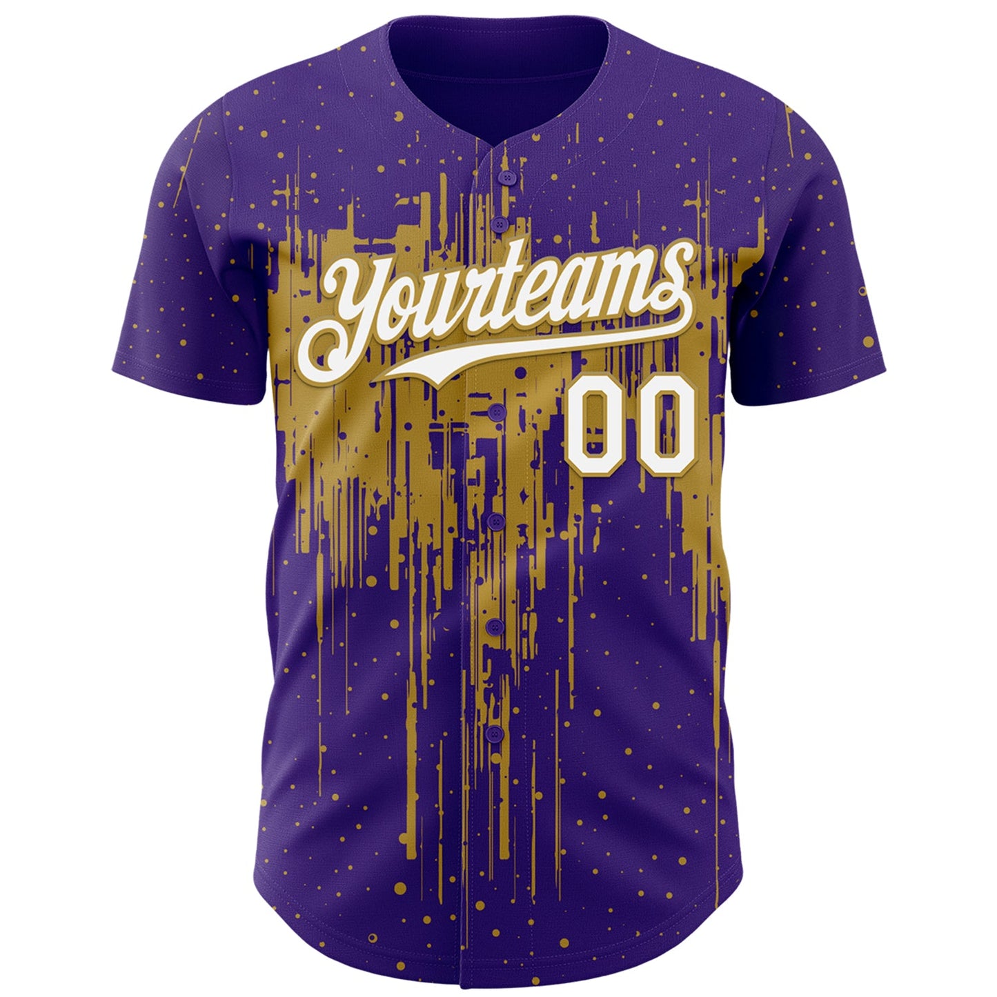 Custom Purple White-Old Gold Dripping Splatter Paint Authentic Baseball Jersey view 2
