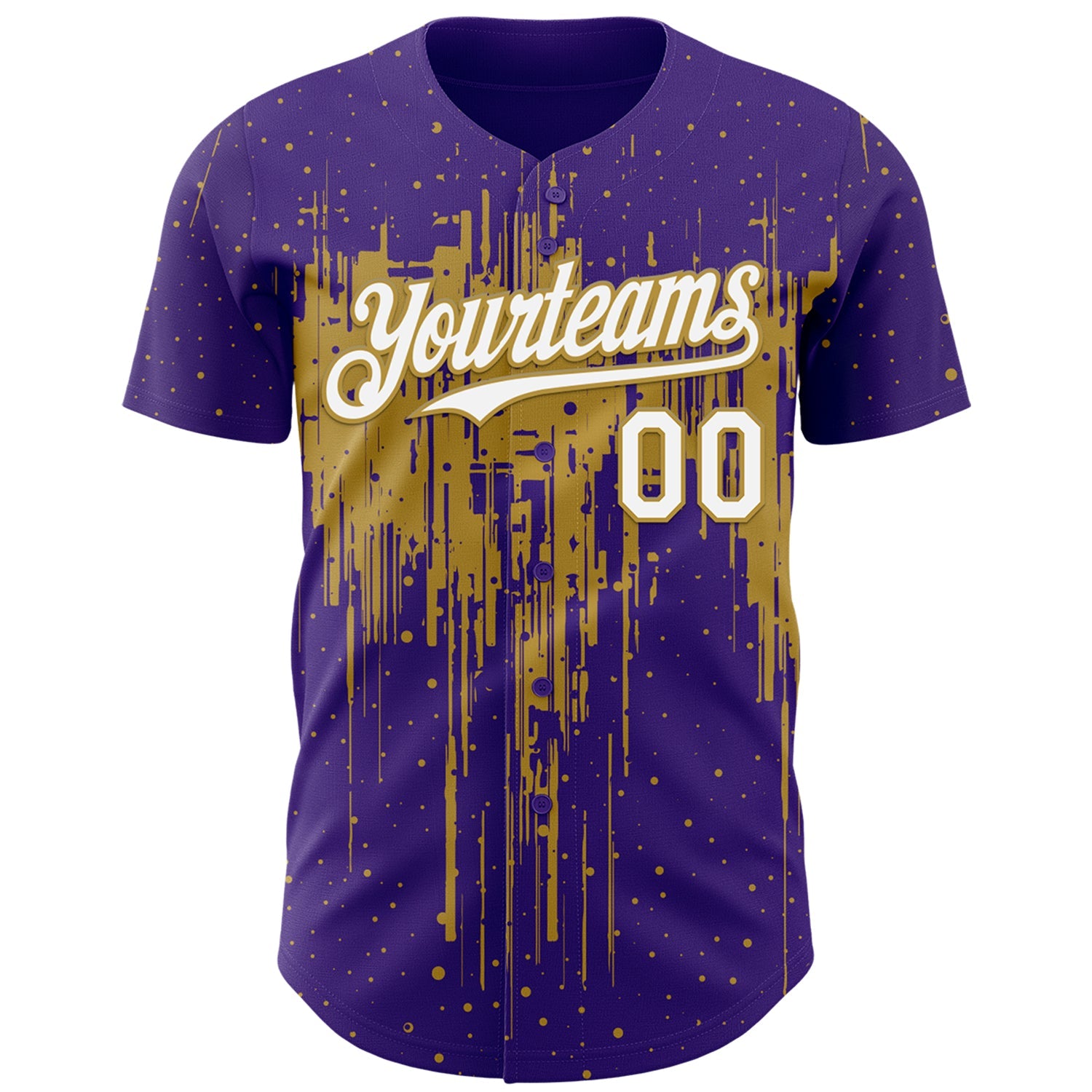Custom Purple White-Old Gold Dripping Splatter Paint Authentic Baseball Jersey view 2