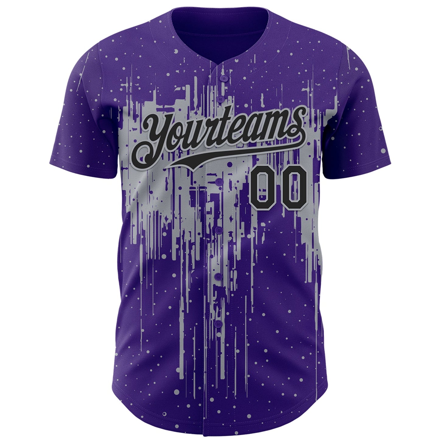 Custom Purple Black-Gray Dripping Splatter Paint Authentic Baseball Jersey view 2