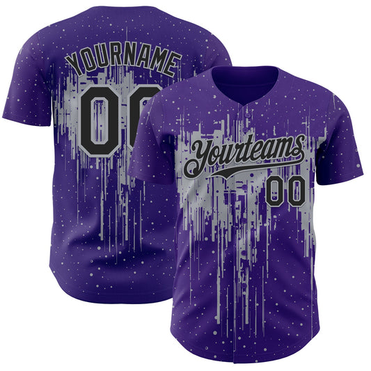Custom Purple Black-Gray Dripping Splatter Paint Authentic Baseball Jersey - Main View
