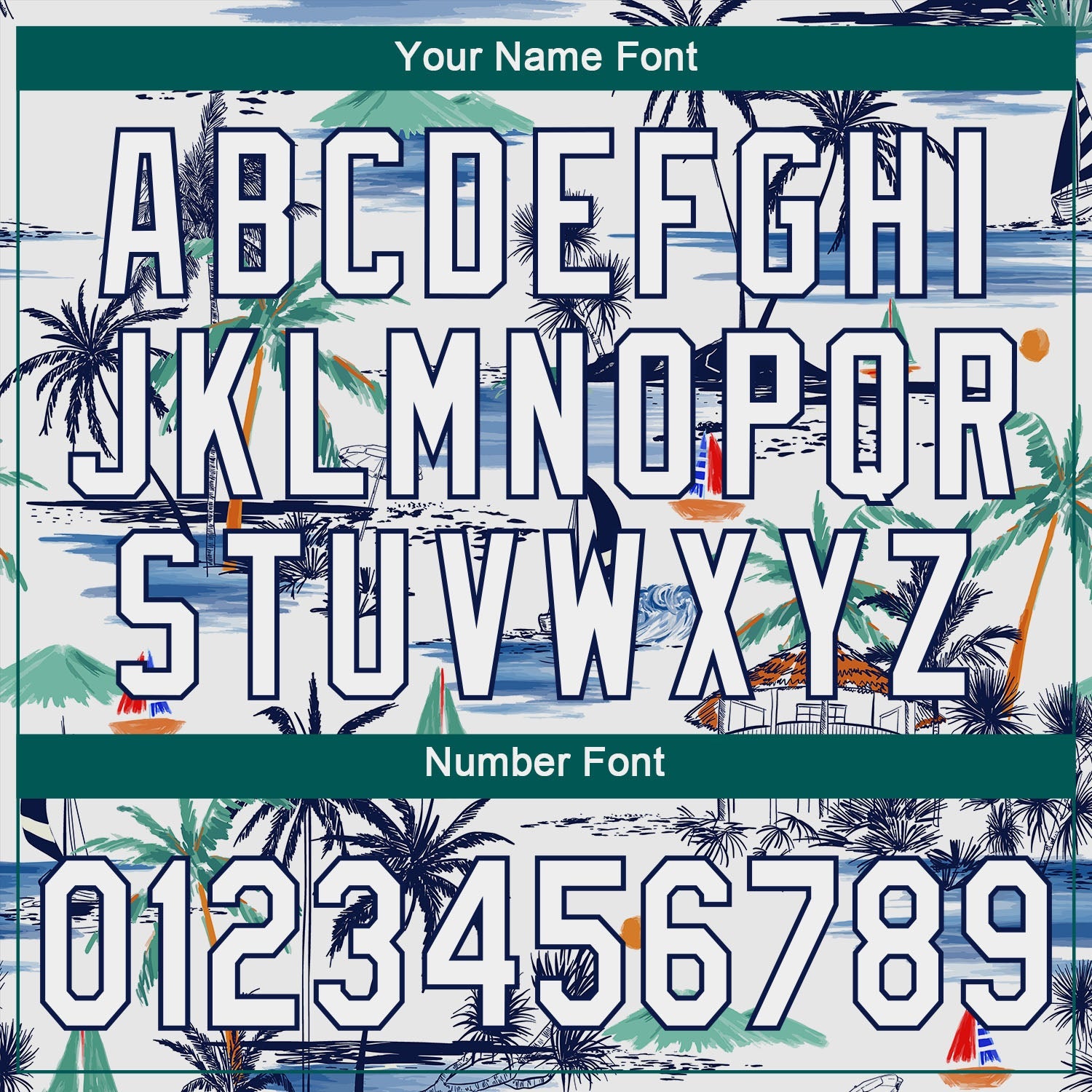 Custom White Navy 3D Pattern Design Hawaii Palm Trees Island And Sailboat Authentic Baseball Jersey view 5