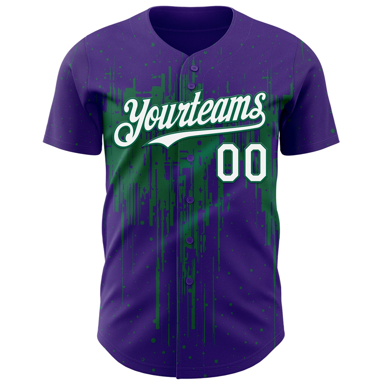 Custom Purple White-Kelly Green Dripping Splatter Paint Authentic Baseball Jersey view 2